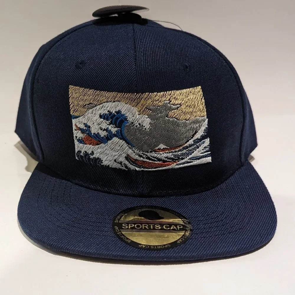 Iconic Japanese Art Embroidered Snapback Hat: Art & Fashion Enthusiast Ocean